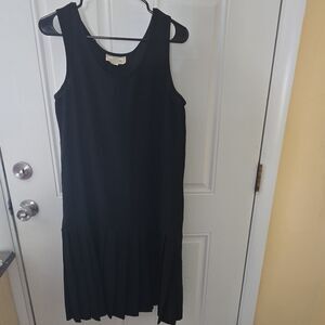 Ranni Stevens by Steven Stoller Black Pleated Sleeveless Petites Midi Tank Dres…